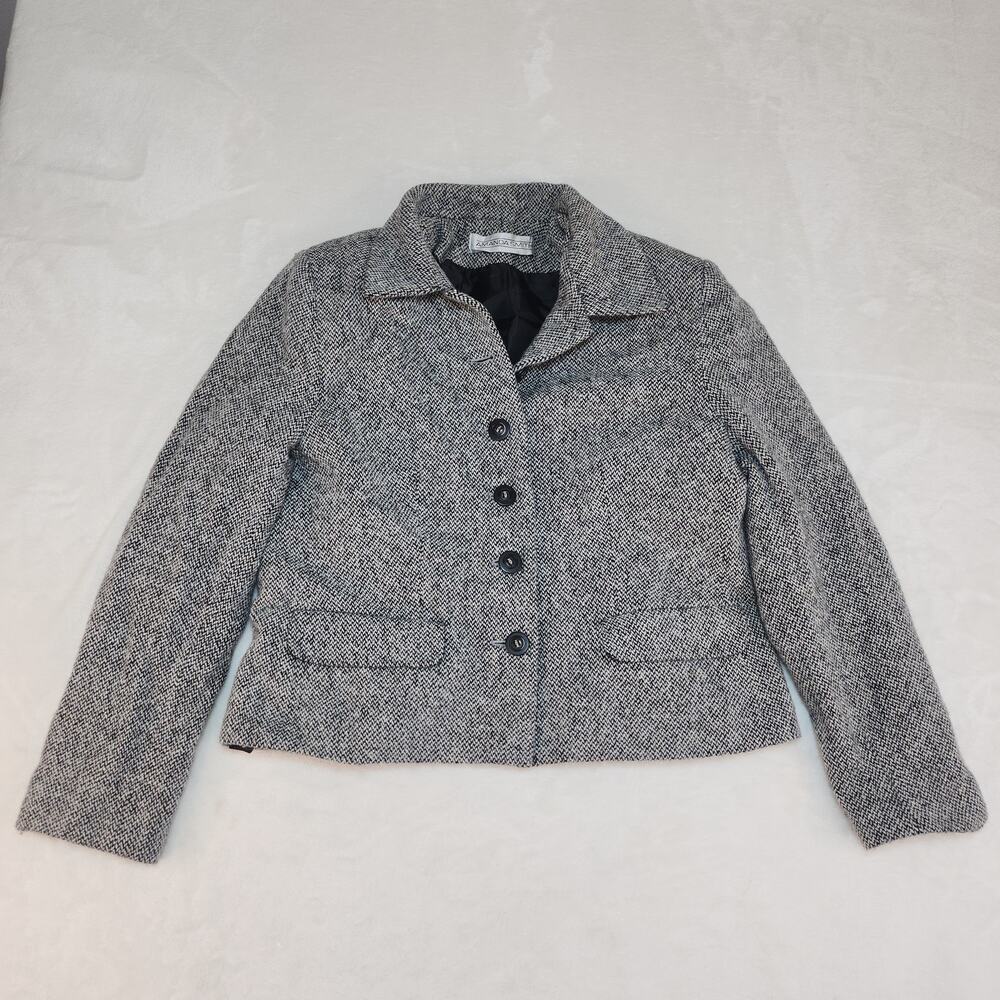 Vintage 90s Tweed Corpcore Blazer Womens Medium Gray Dark Academia Professorcore